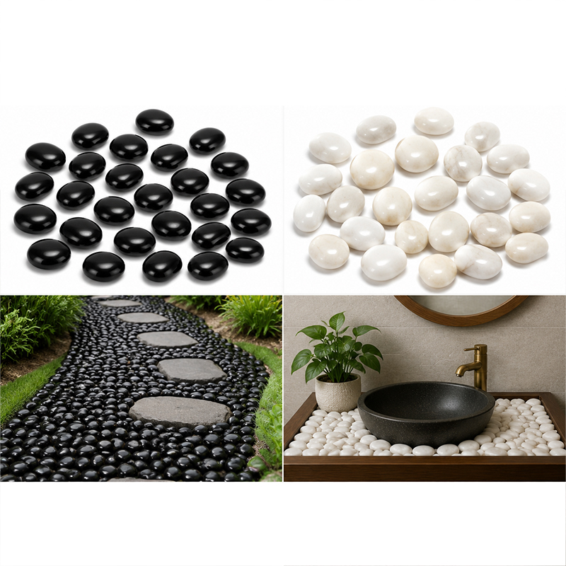 Aquarium Fish Gallery - White&Black Polished River Rocks 200g-400g, Smooth